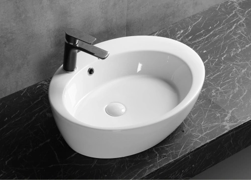Раковина Ceruttispa CR7026A накладная, белая, овальная, под смеситель, с переливом 600х470х140 от магазина Vanna-Vanna.ru!