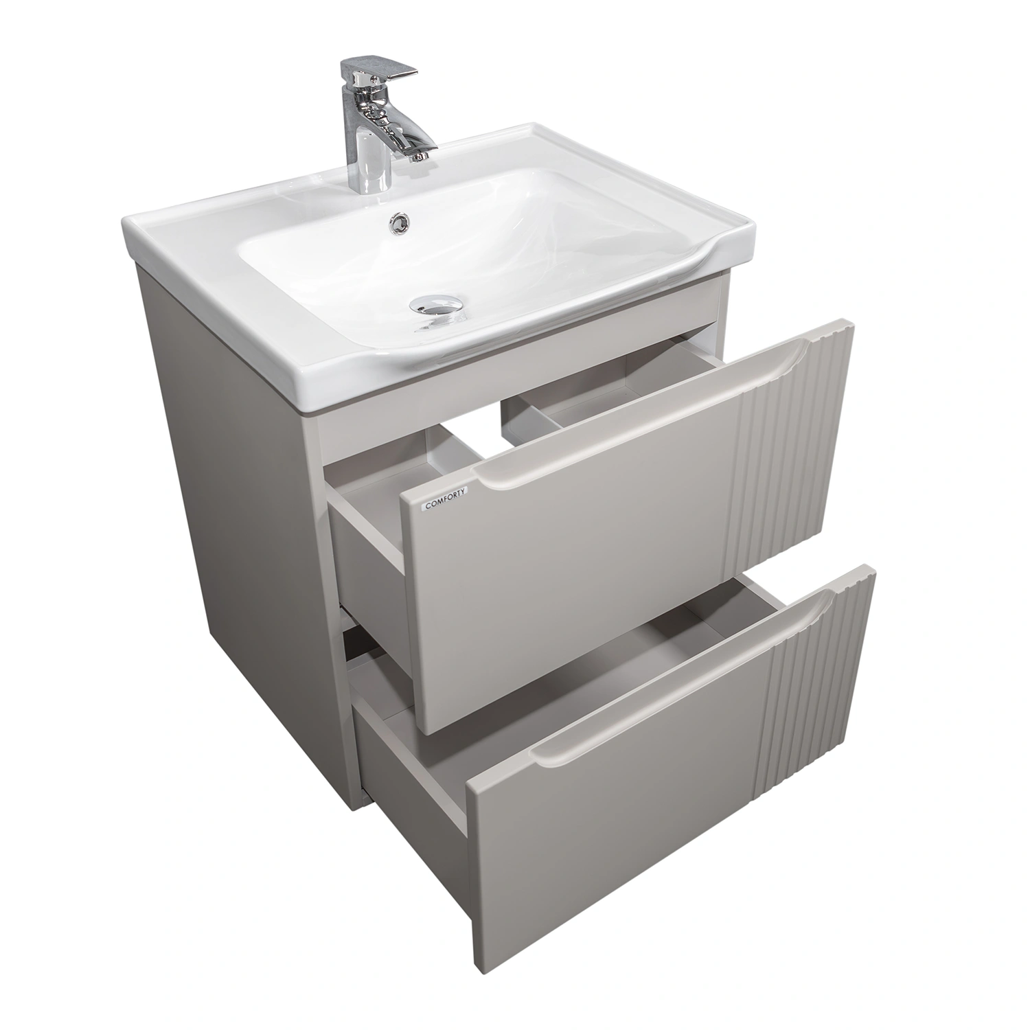 Тумба подвесная Comforty Сидней-60 серый шелк с раковиной CF188057-60 от магазина Vanna-Vanna.ru!
