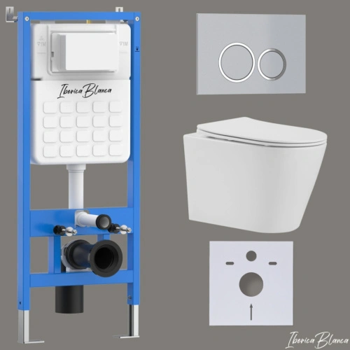 Комплект 3в1 IBERICA BLANCA инсталляция SILENCIO, унитаз BURGOS ALTO белый, кнопка смыва ESTI-O хром матовый (IB001.BRA.234.824) от магазина Vanna-Vanna.ru!