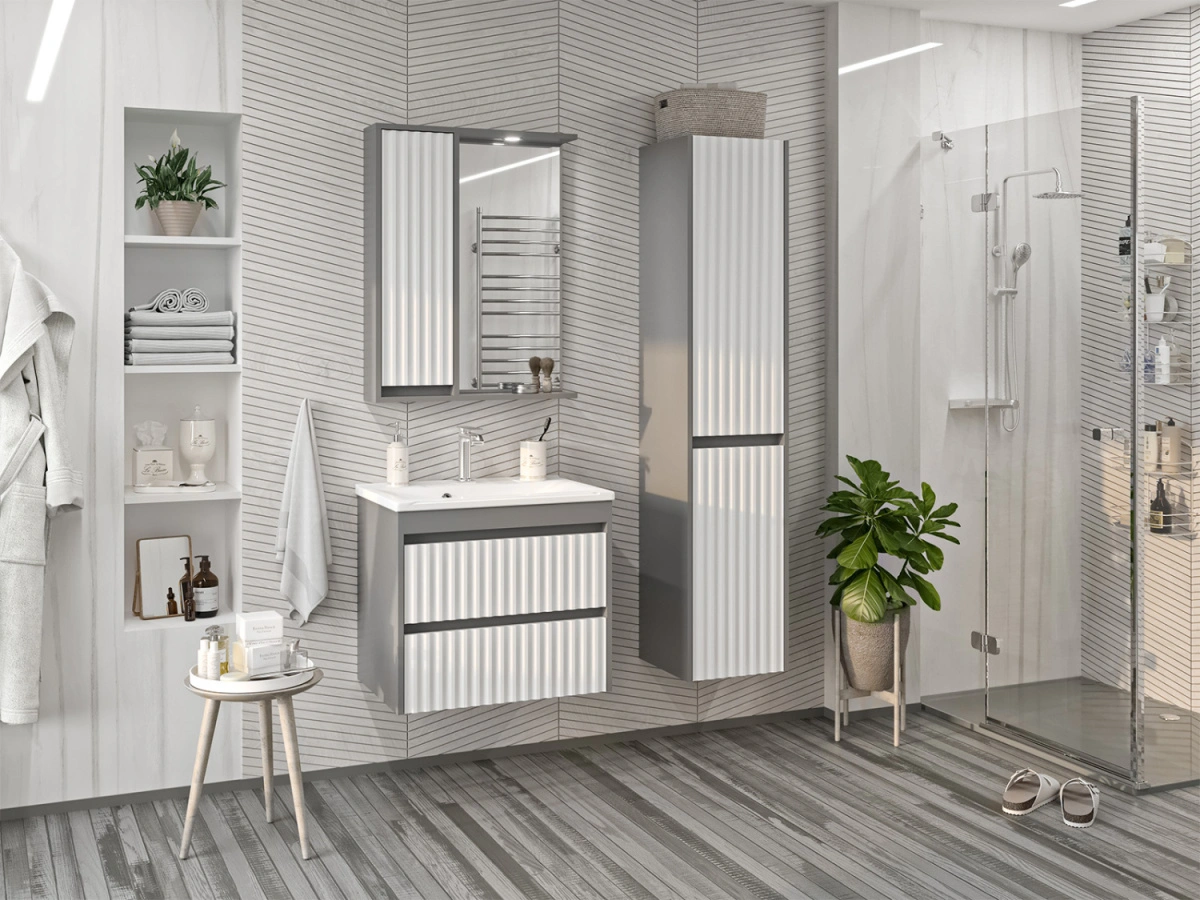 Зеркало со шкафчиком Brevita Balaton 65 L, белый/серый от магазина Vanna-Vanna.ru!