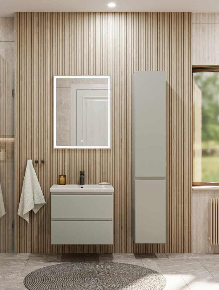 Тумба подвесная SanStar Riana 60 с раковиной Como 60, грей от магазина Vanna-Vanna.ru!