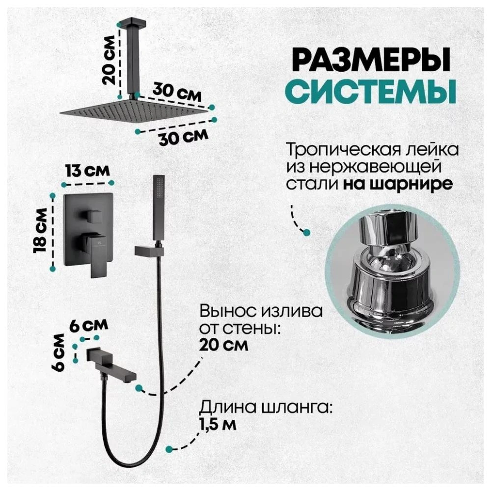 Душевая система встраиваемая Grocenberg GB5089BL-2, черный от магазина Vanna-Vanna.ru!