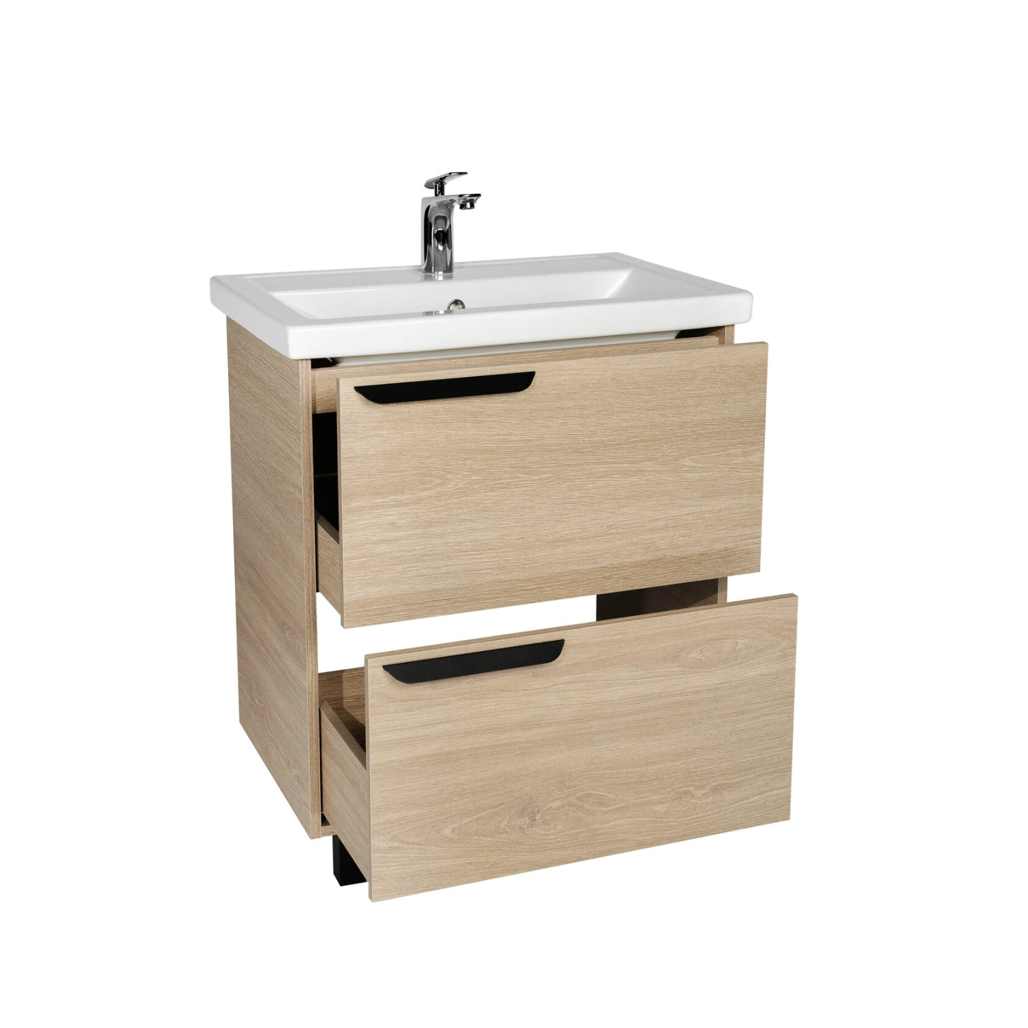 Тумба напольная Viant Кельн 60 с раковиной Фостер 60, два ящика, светлое дерево от магазина Vanna-Vanna.ru!