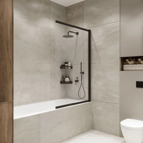 Шторка на ванну слайдер Terminus Ното 01 1500х900 профиль черный от магазина Vanna-Vanna.ru!