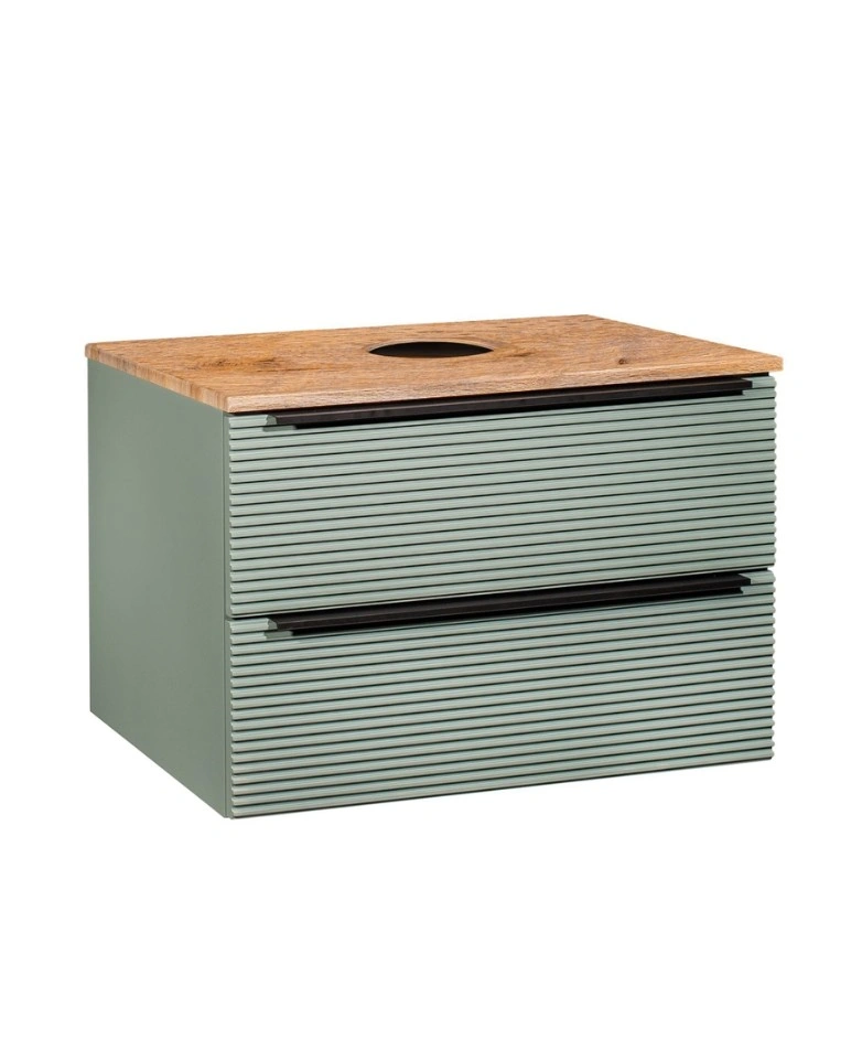 Тумба подвесная Runo Орлеан 70 с раковиной TRE 48, зелёный/дуб