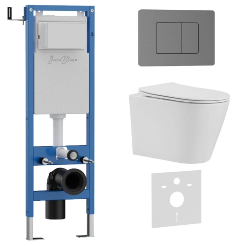 Комплект 3в1 IBERICA BLANCA инсталляция SILENCIO MINI, унитаз BURGOS ALTO белый, кнопка смыва INOX-C вороненая сталь (IB.001M.BRA.234.1180) от магазина Vanna-Vanna.ru!
