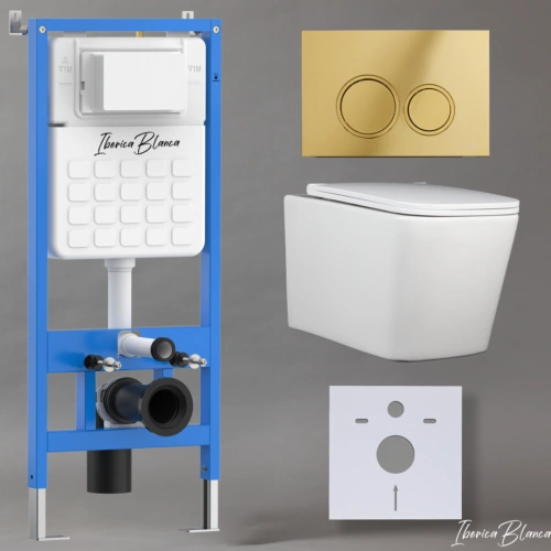 Комплект 3в1 IBERICA BLANCA инсталляция SILENCIO, унитаз TOLEDO ALTO белый, кнопка смыва ESTI-O золото глянцевое (IB001.TLA.231.826) от магазина Vanna-Vanna.ru!