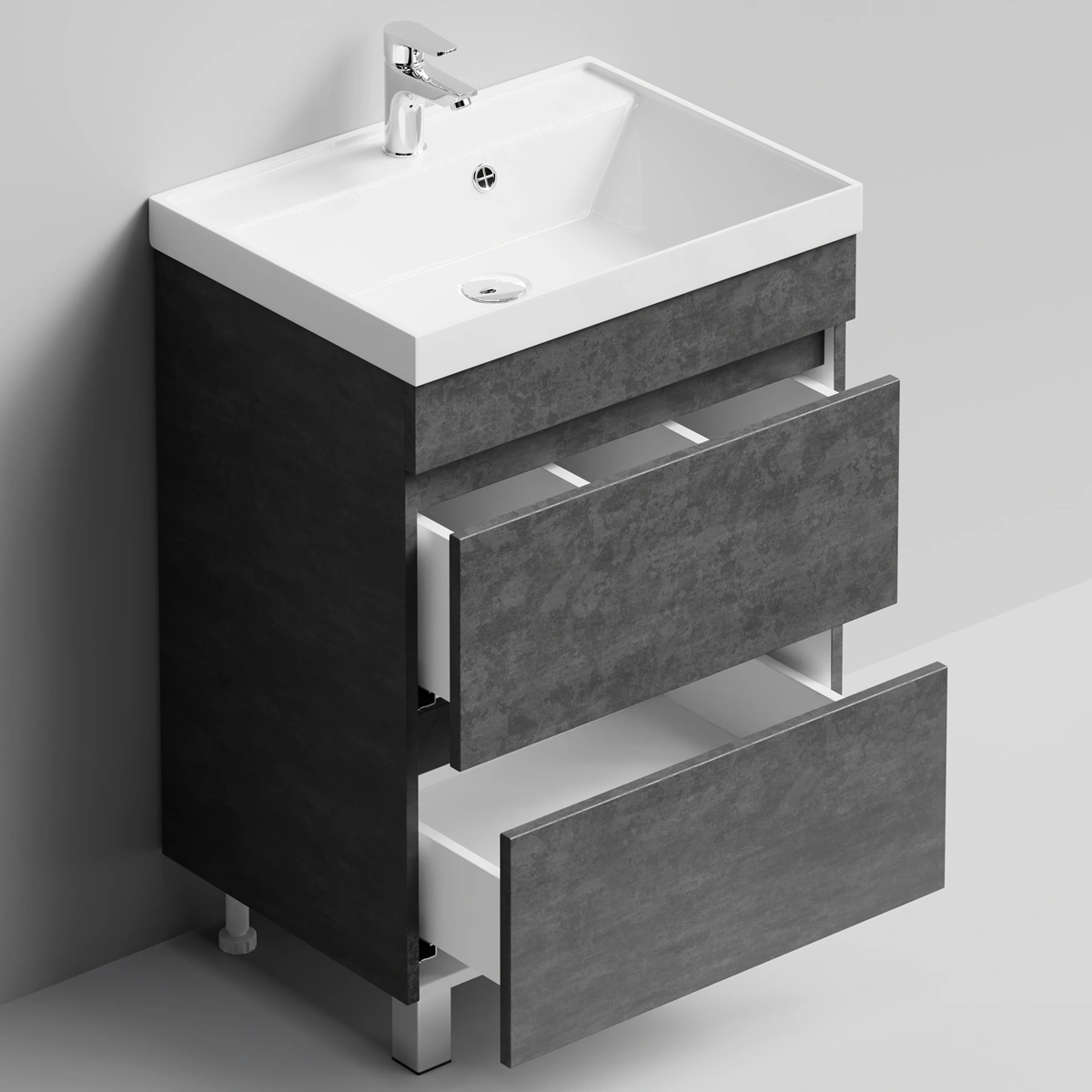 Тумба с раковиной Vod-ok Бест 60  напольная, Серый камень от магазина Vanna-Vanna.ru!