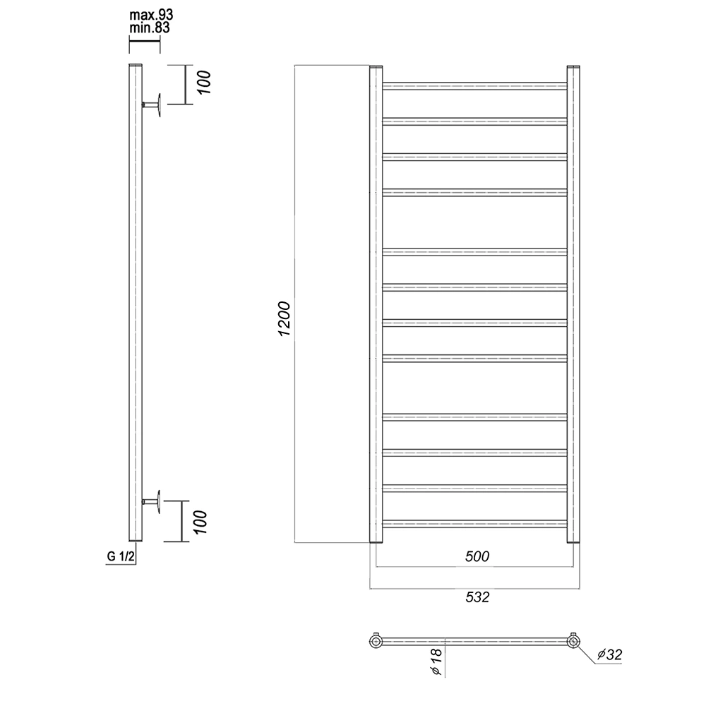 Полотенцесушитель водяной Domoterm Медея П12 (4-4-4) 500x1200 хром от магазина Vanna-Vanna.ru!