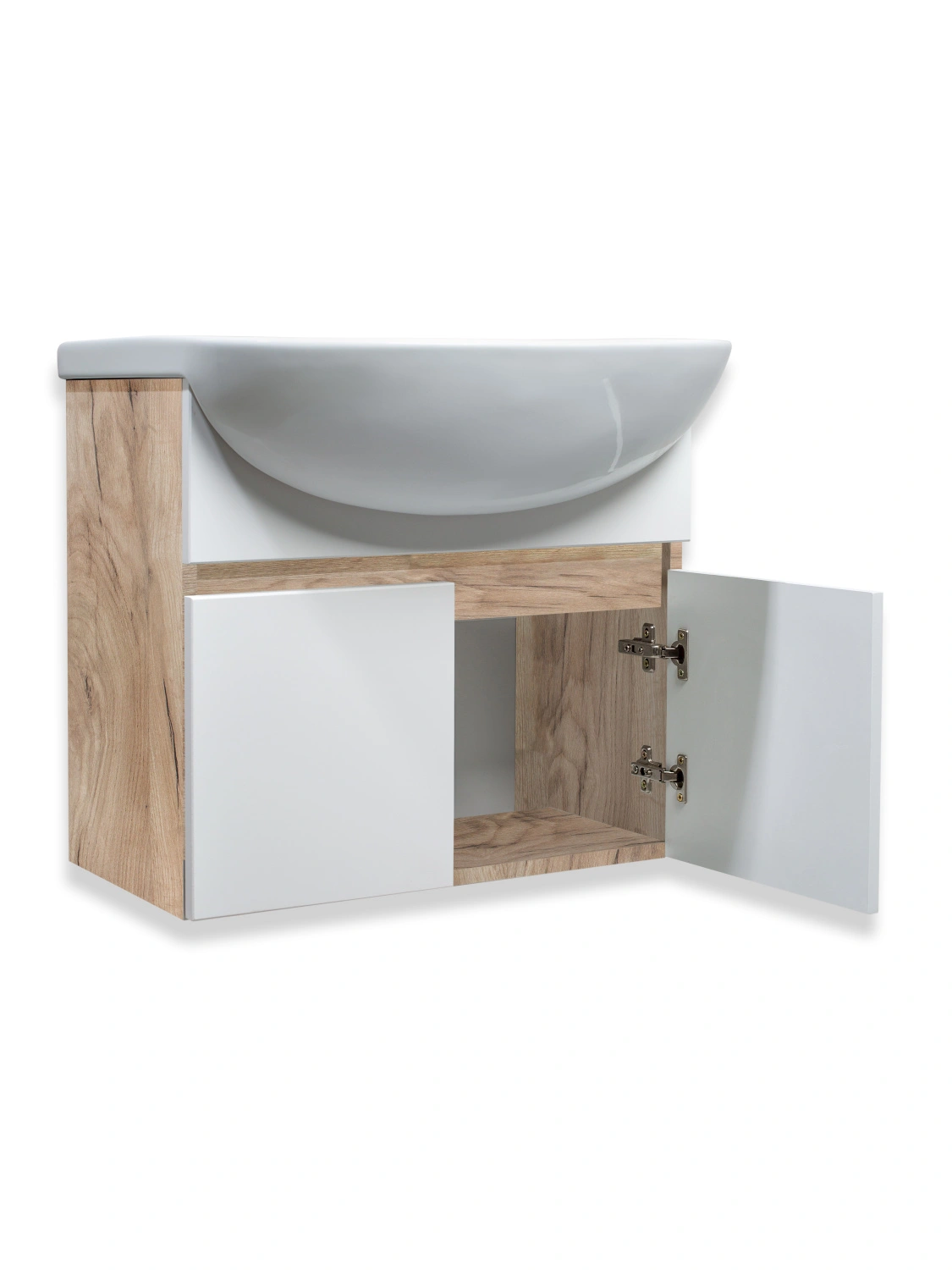 Тумба подвесная Runo Лада 60 белый/крафтовый дуб с раковиной Уют 60