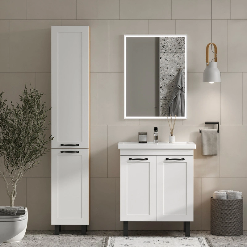 Тумба с раковиной EQUIL Lago 70 напольная, 2 двери, белый/дуб сонома от магазина Vanna-Vanna.ru!