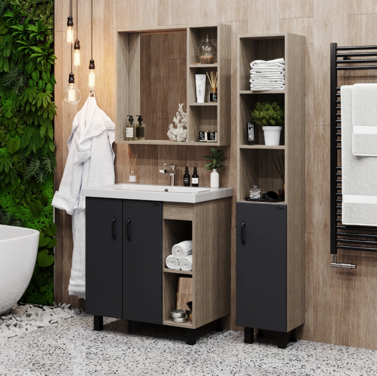 Тумба напольная Onika Тимбер 90 с раковиной Адриана 90, серый матовый/дуб сонома от магазина Vanna-Vanna.ru!