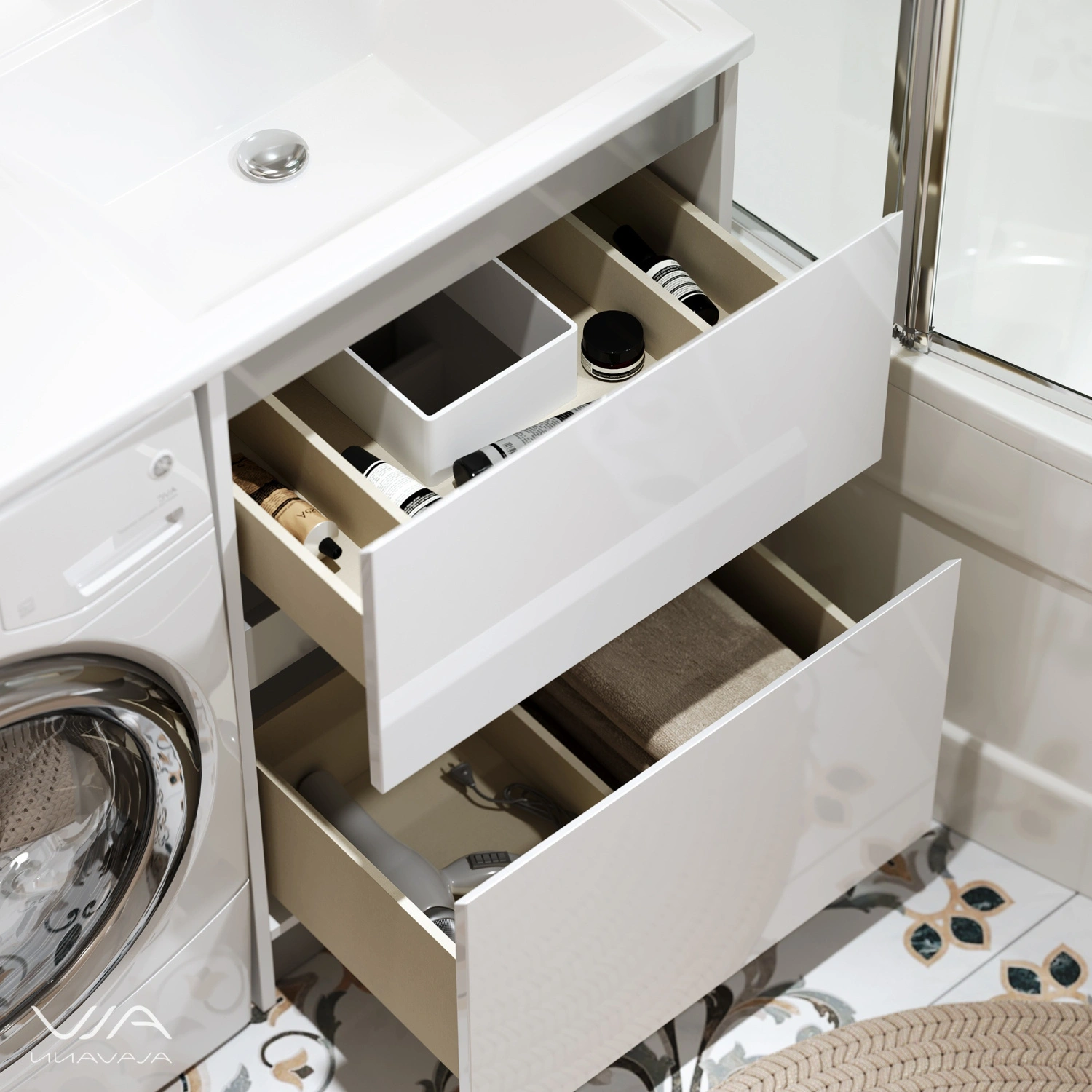 Тумба Alavann Soft Silver 53 с раковиной под стиральную машину Даллас 120 R, белая от магазина Vanna-Vanna.ru!