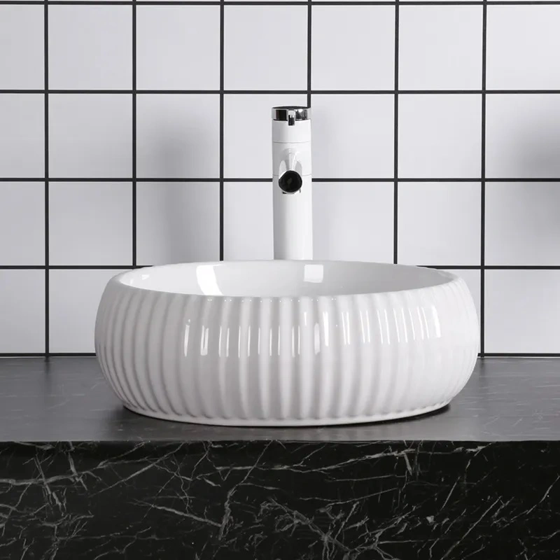 Раковина Ceruttispa CR0007 накладная, белая, круглая, ребристая 405х405х130 от магазина Vanna-Vanna.ru!