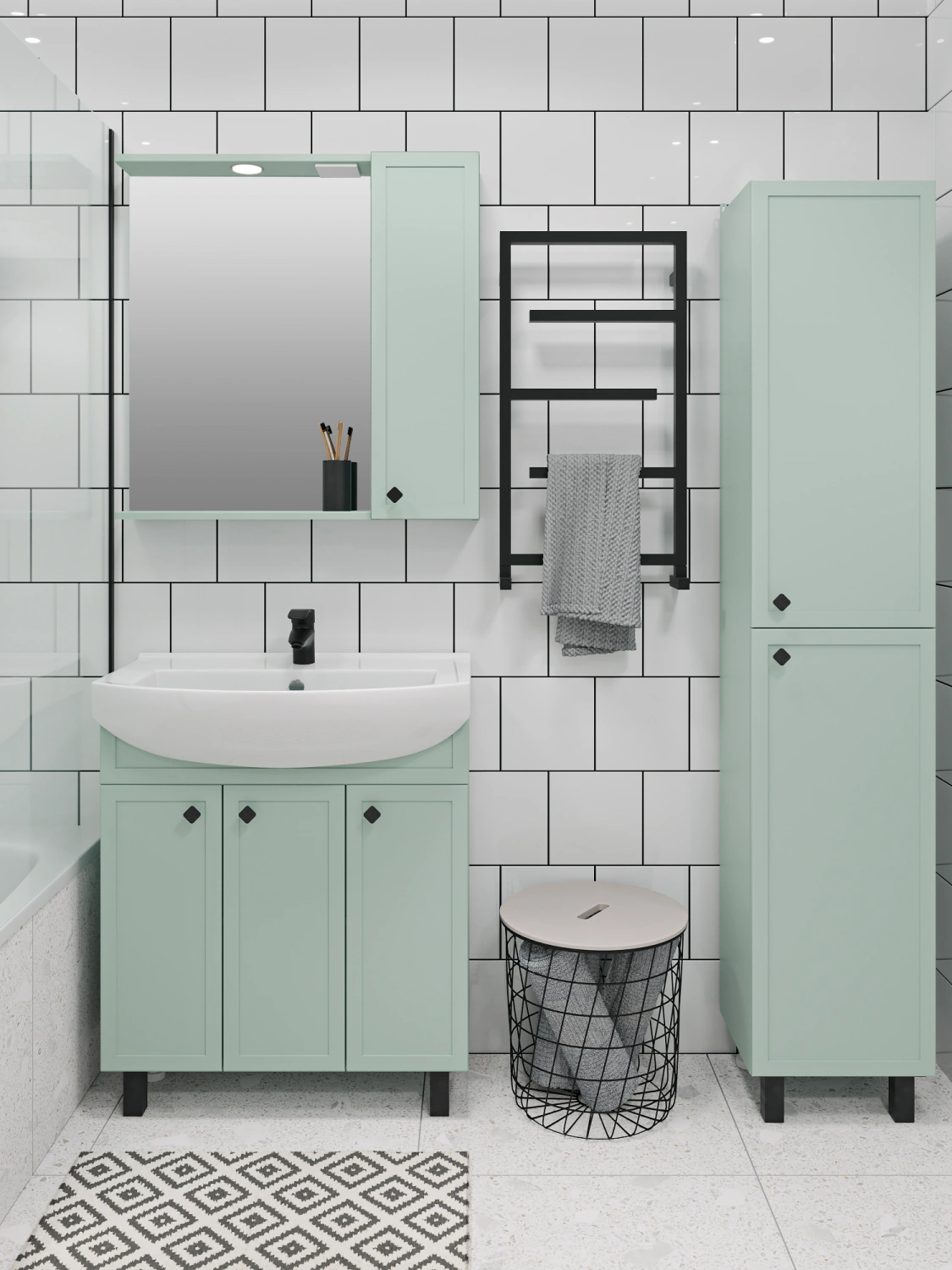 Зеркало со шкафчиком Runo Римини 75 R, мята от магазина Vanna-Vanna.ru!