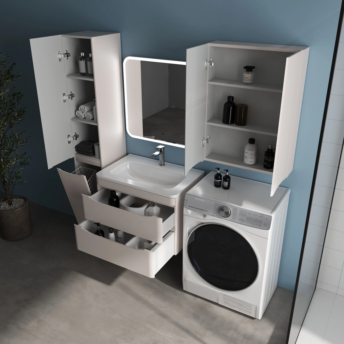Тумба подвесная Style Line Бергамо мини 70 (2 ящ.) антискрейтч карамель с раковиной Каре Люкс МИНИ 700х350 от магазина Vanna-Vanna.ru!
