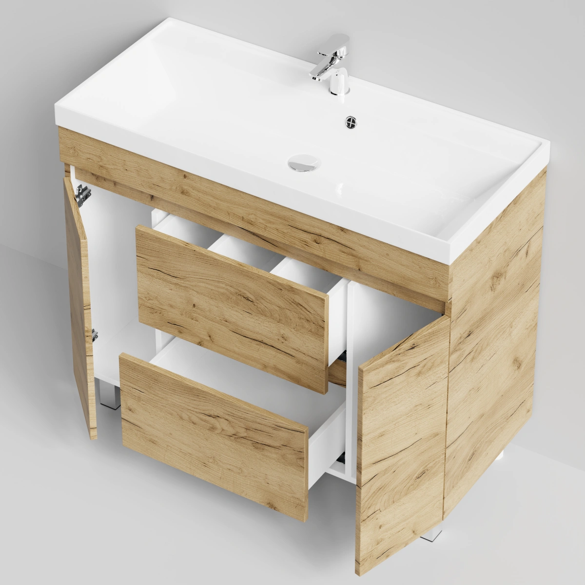 Тумба с раковиной Vod-ok Бест 100 (2 ящика, 2 двери) напольная, Дуб Тортуга от магазина Vanna-Vanna.ru!