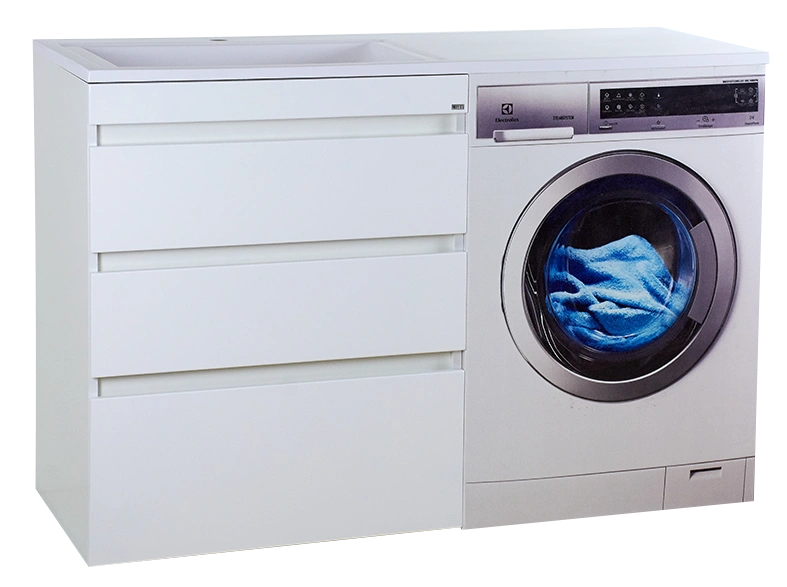 Тумба с раковиной Misty Фостер 70 с 3 ящиками, под стиральную машину, с раковиной Misty Гавана 130 L, белый