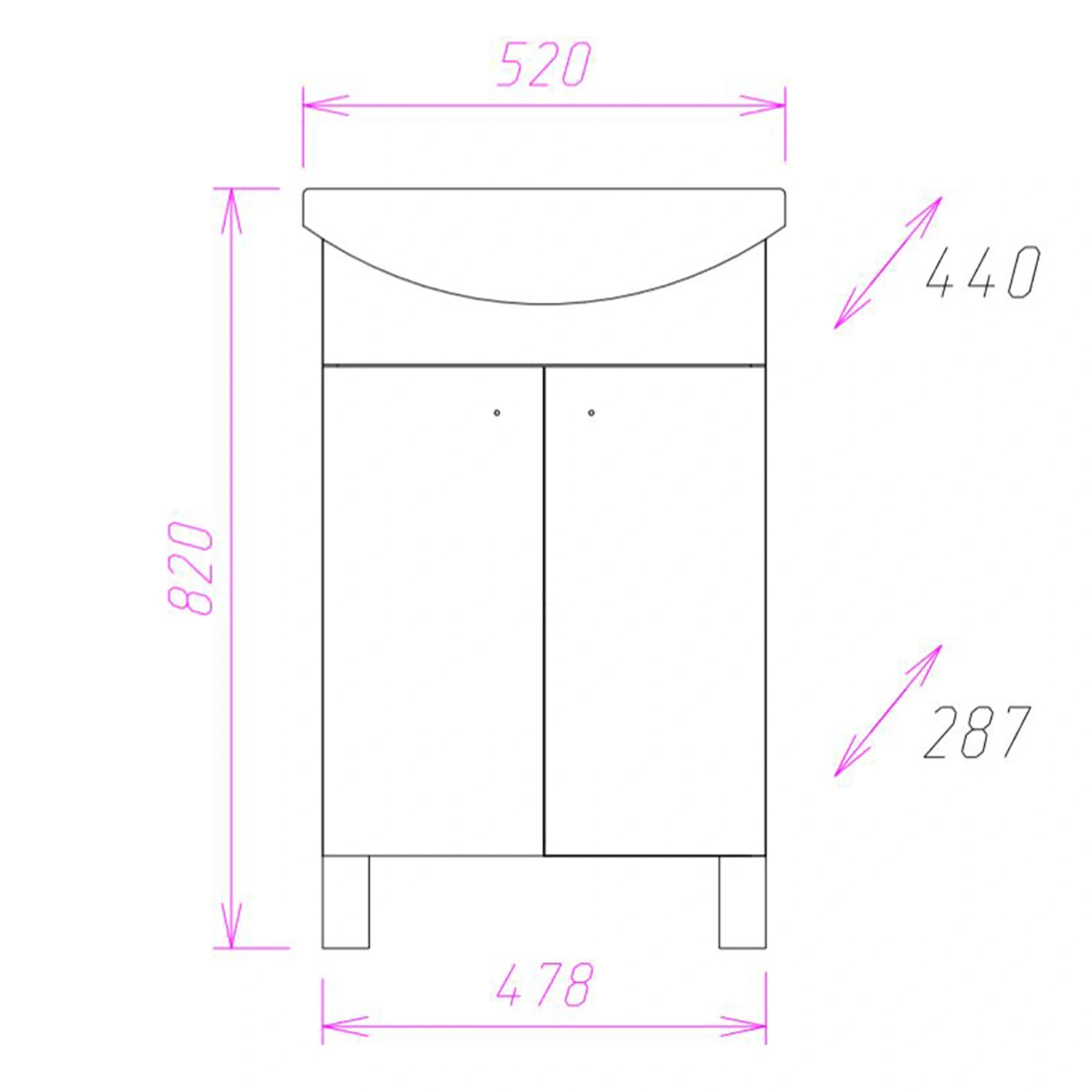 Тумба с раковиной Onika Крит 52 напольная, собранная, белая