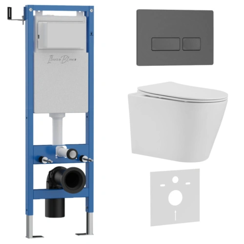 Комплект 3в1 IBERICA BLANCA инсталляция SILENCIO MINI, унитаз BURGOS ALTO белый, кнопка смыва ESTI-R серый матовый (IB.001M.BRA.231.218) от магазина Vanna-Vanna.ru!