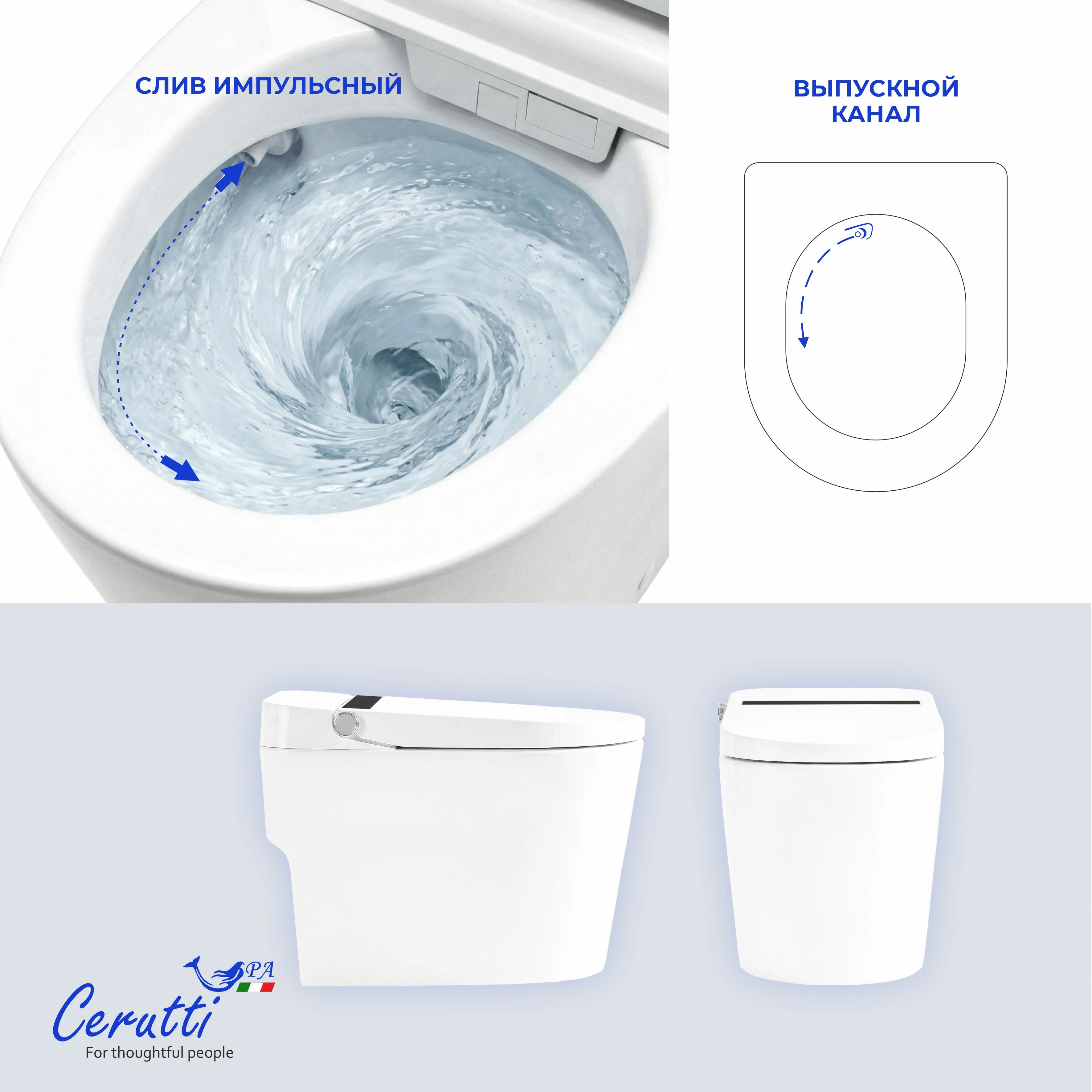 Унитаз Ceruttispa AFRA Smart CT12152 с дистанционным управлением (680x400x395), напольный, белый от магазина Vanna-Vanna.ru!