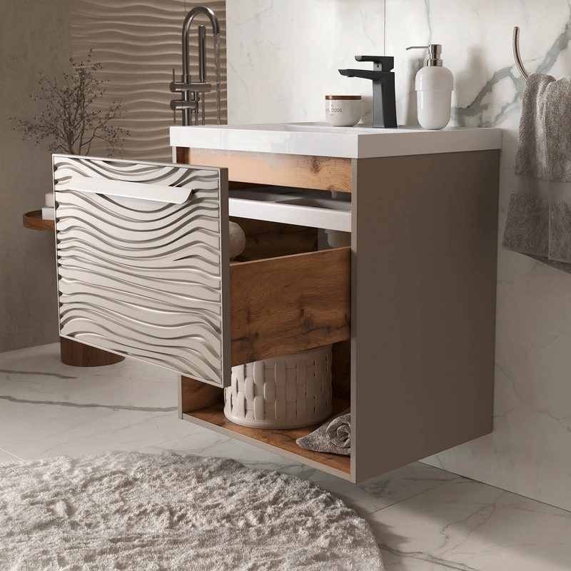 Тумба с раковиной EQUIL Gleam 60 подвесная, один ящик, амарок/дуб вотан от магазина Vanna-Vanna.ru!