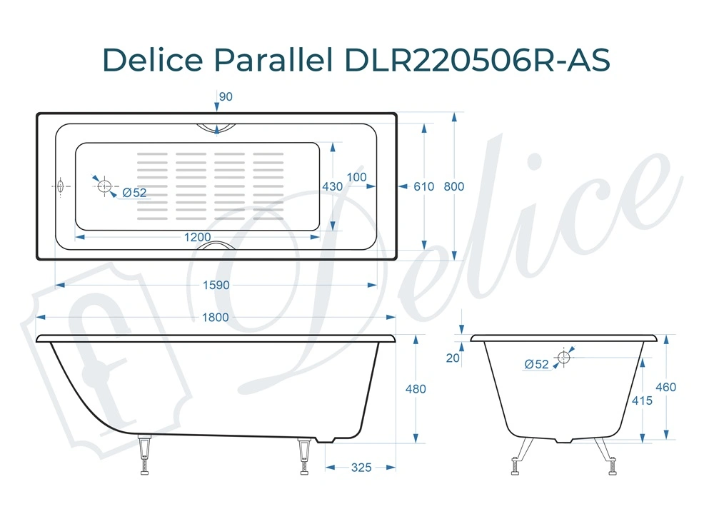 Ванна чугунная Delice Parallel 180х80 DLR220506R-AS с ручками и антискользящим покрытием от магазина Vanna-Vanna.ru!