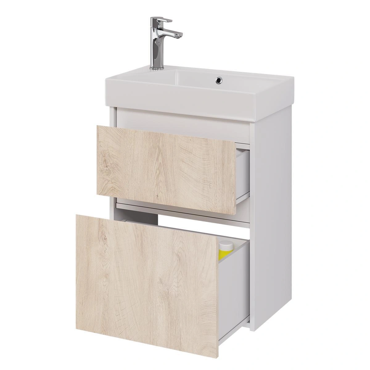 Тумба с раковиной подвесная Dreja Slim 55 см, белый/дуб кантри от магазина Vanna-Vanna.ru!