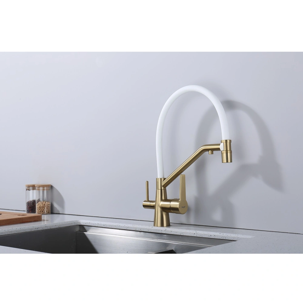 Смеситель для кухни с подключением фильтра Raglo R80.62.03, золотой сатин от магазина Vanna-Vanna.ru!