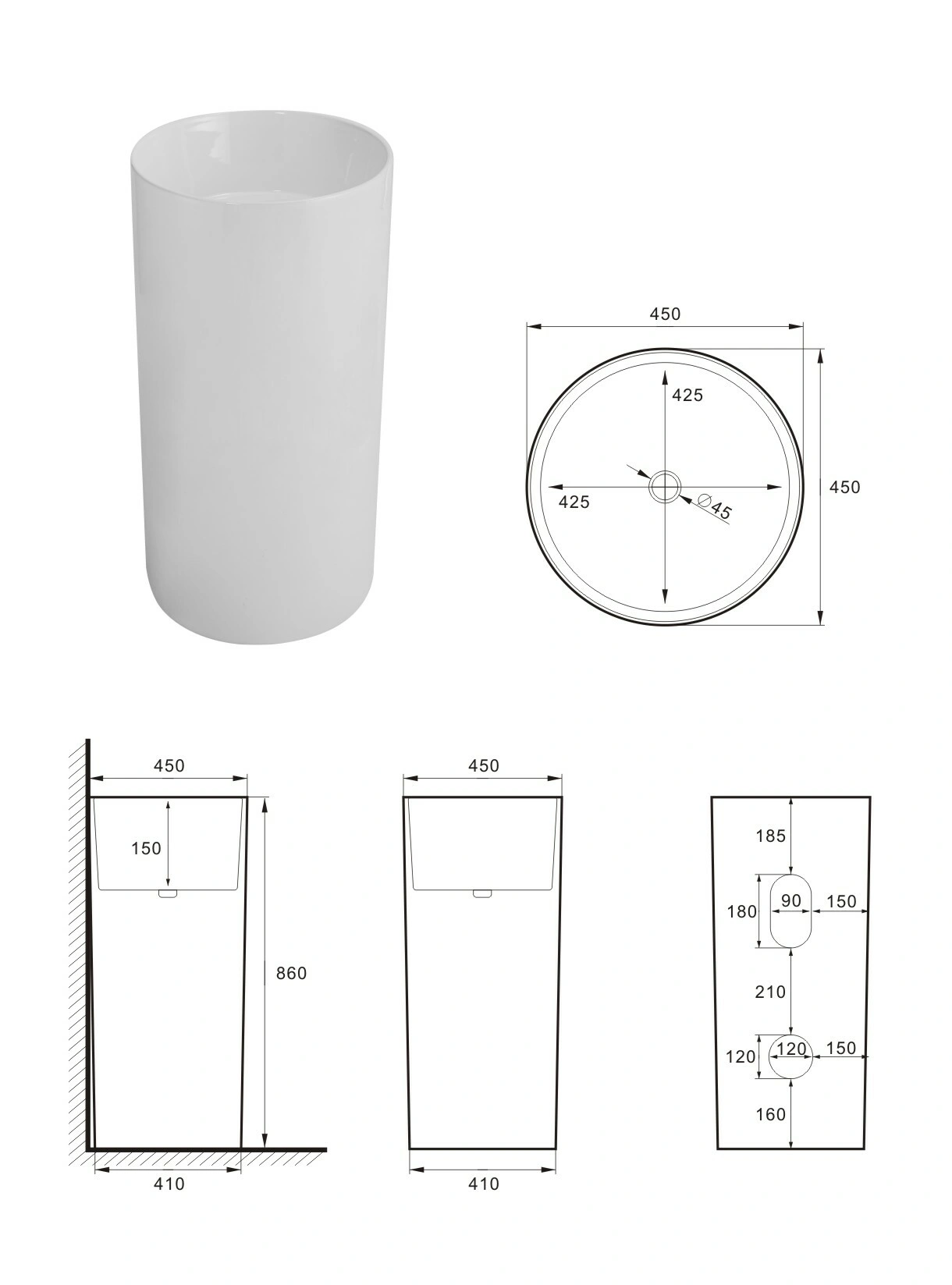 Раковина SantiLine SL-4014MB напольная, черный матовый