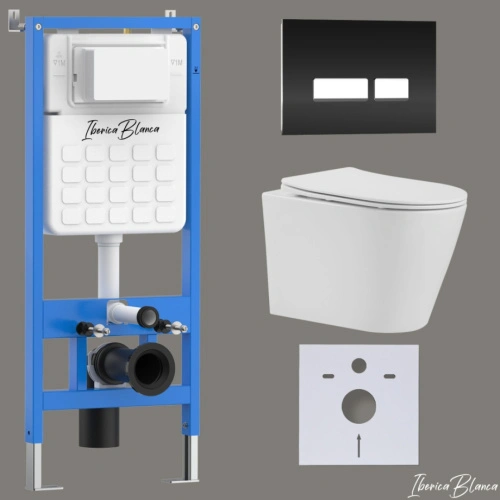 Комплект 3в1 IBERICA BLANCA инсталляция SILENCIO, унитаз BURGOS ALTO белый, кнопка смыва CRYSTAL-R черный глянцевый (IB001.BRA.234.2211) от магазина Vanna-Vanna.ru!