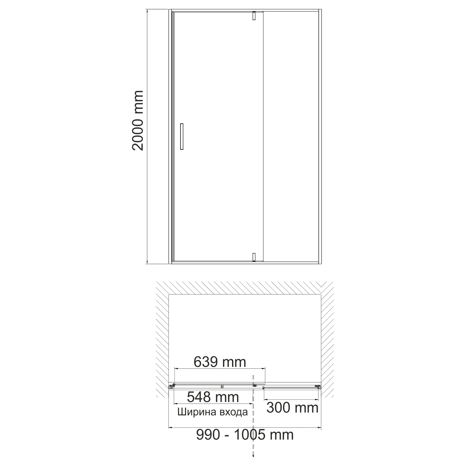 Душевая дверь WasserKraft Spree 14P12 100 в нишу, распашная, прозрачное стекло, никель от магазина Vanna-Vanna.ru!