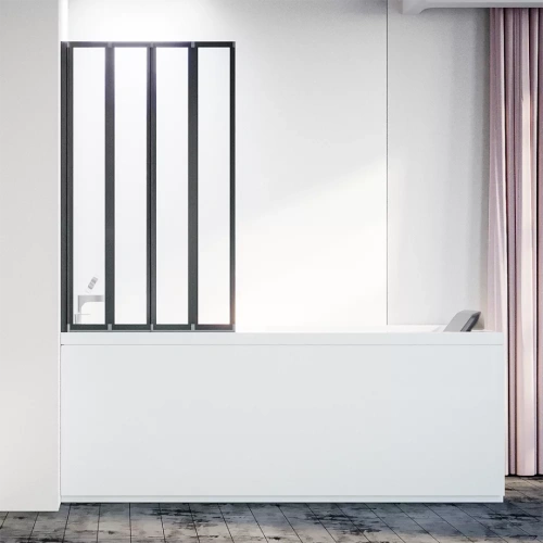 Шторка на ванну Veconi Palau PL-74BL, 1200x1500, черный, стекло прозрачное от магазина Vanna-Vanna.ru!
