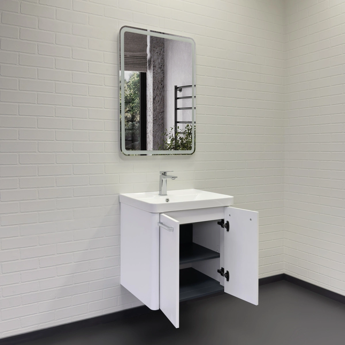 Тумба подвесная Comforty Катунь 60ПД белая матовая с раковиной 4460 от магазина Vanna-Vanna.ru!