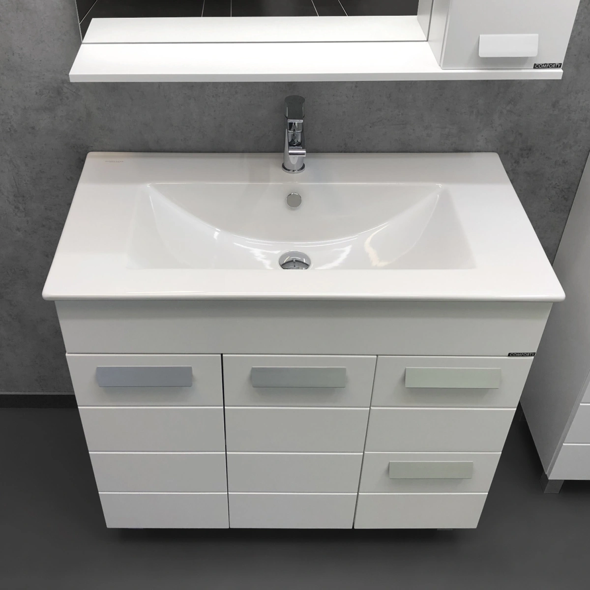 Тумба напольная Comforty Модена 90М белая с раковиной Квадро 90 от магазина Vanna-Vanna.ru!
