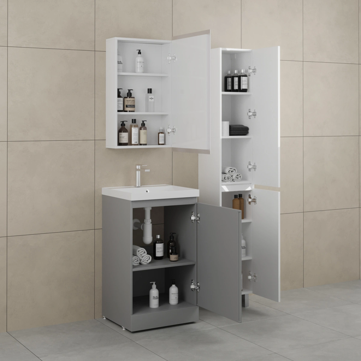 Тумба напольная Style Line Батлер 50 с раковиной Asti 50 белый, антискрейтч серый от магазина Vanna-Vanna.ru!