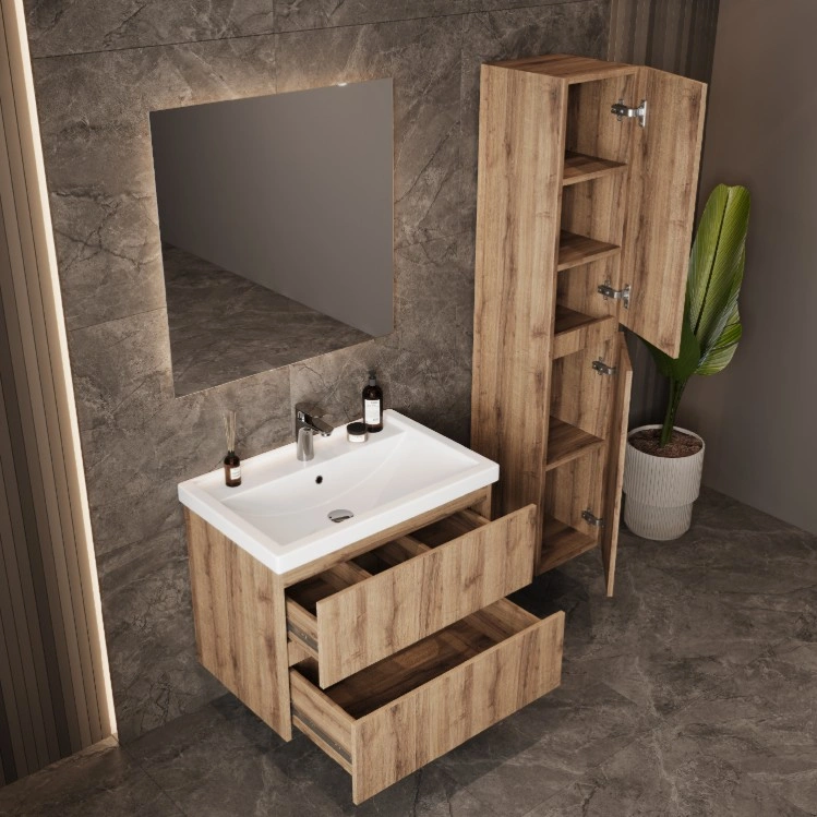 Тумба Onika Дарон 80 подвесная с раковиной Фостер 80, дуб крафт золотой