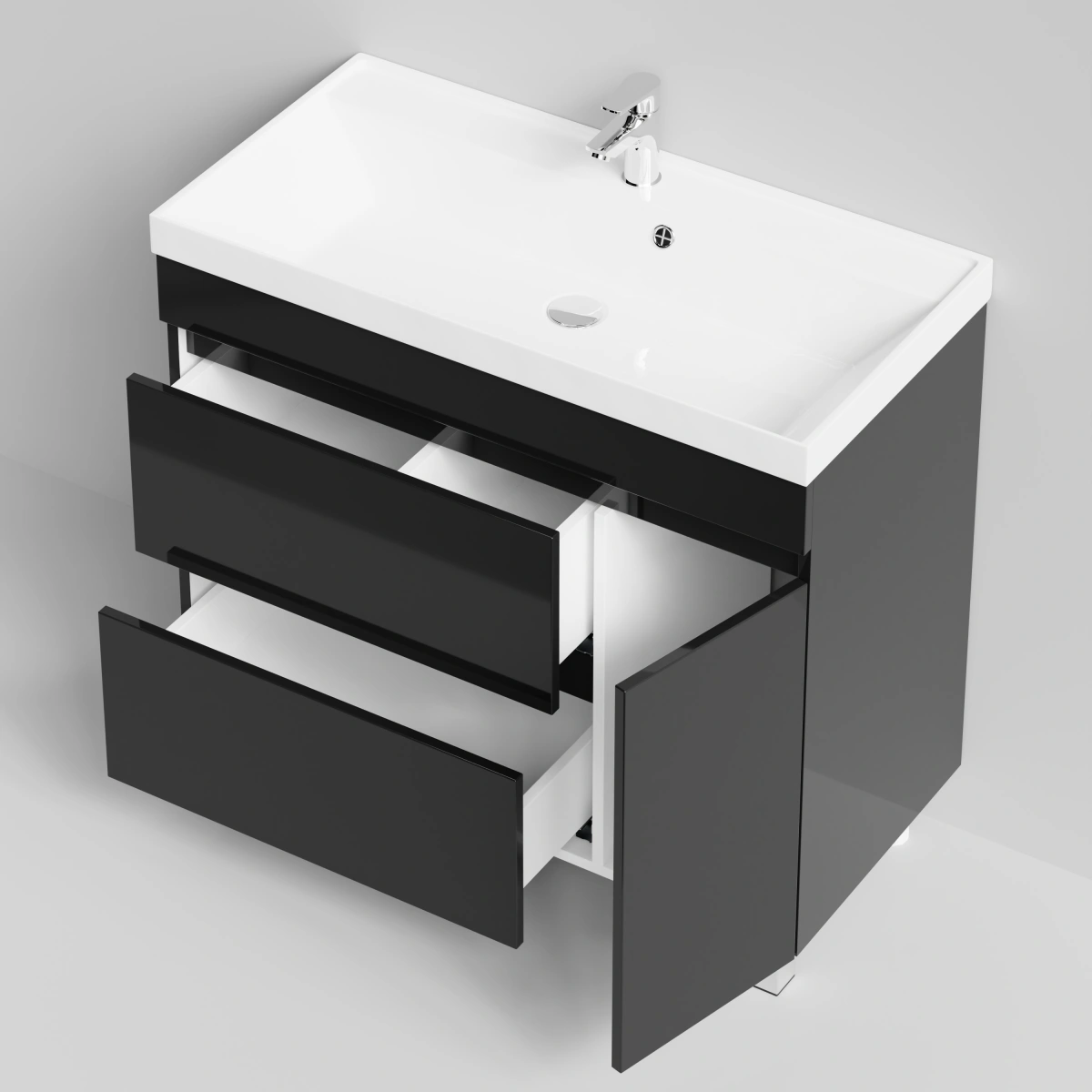 Тумба с раковиной Vod-ok Бест 90 правая дверь, напольная, черный глянец от магазина Vanna-Vanna.ru!