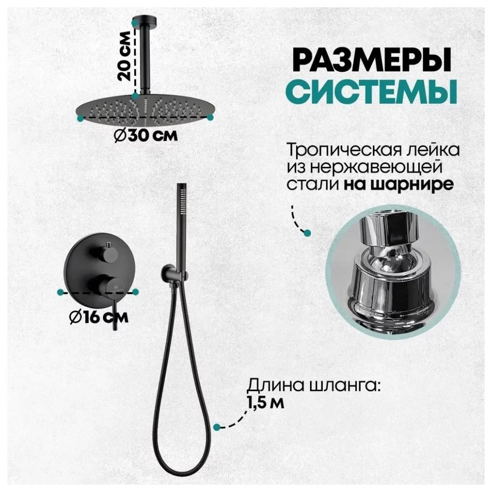 Душевая система встраиваемая (без излива) Grocenberg GB5099BL-4, черный от магазина Vanna-Vanna.ru!