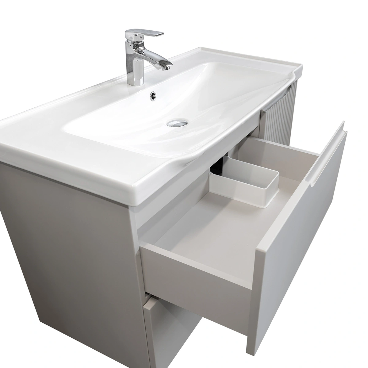 Тумба подвесная Comforty Сидней-100 серый шелк с раковиной CF188057-100 от магазина Vanna-Vanna.ru!