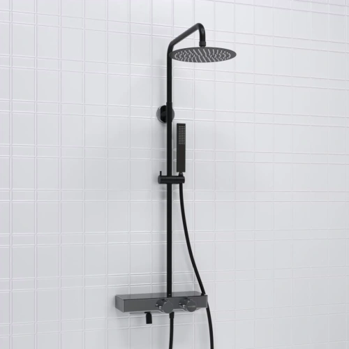 Душевая стойка WasserKraft A114.258.218.CB Thermo хром/черный Soft-touch