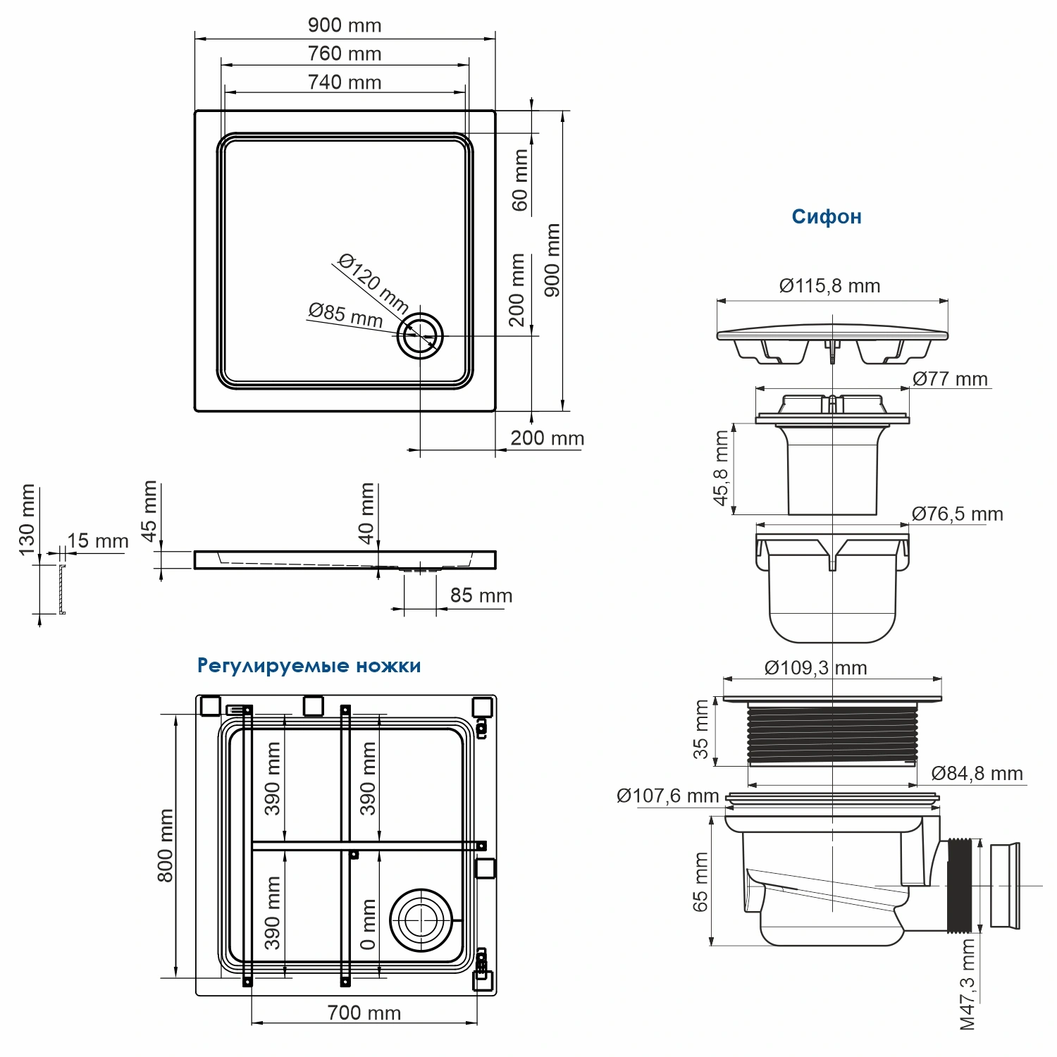 Поддон для душа WasserKraft Amper 29T03 90х90 квадратный, акриловый, белый от магазина Vanna-Vanna.ru!