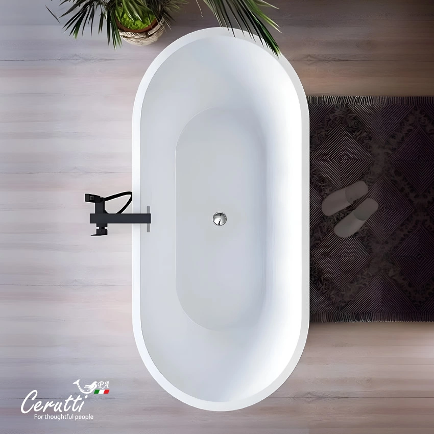 Ванна акриловая Ceruttispa РЕЗИЯ (RESIA) CT7388 отдельностоящая, 170 белая, со сливом-переливом (1680x730x580) от магазина Vanna-Vanna.ru!