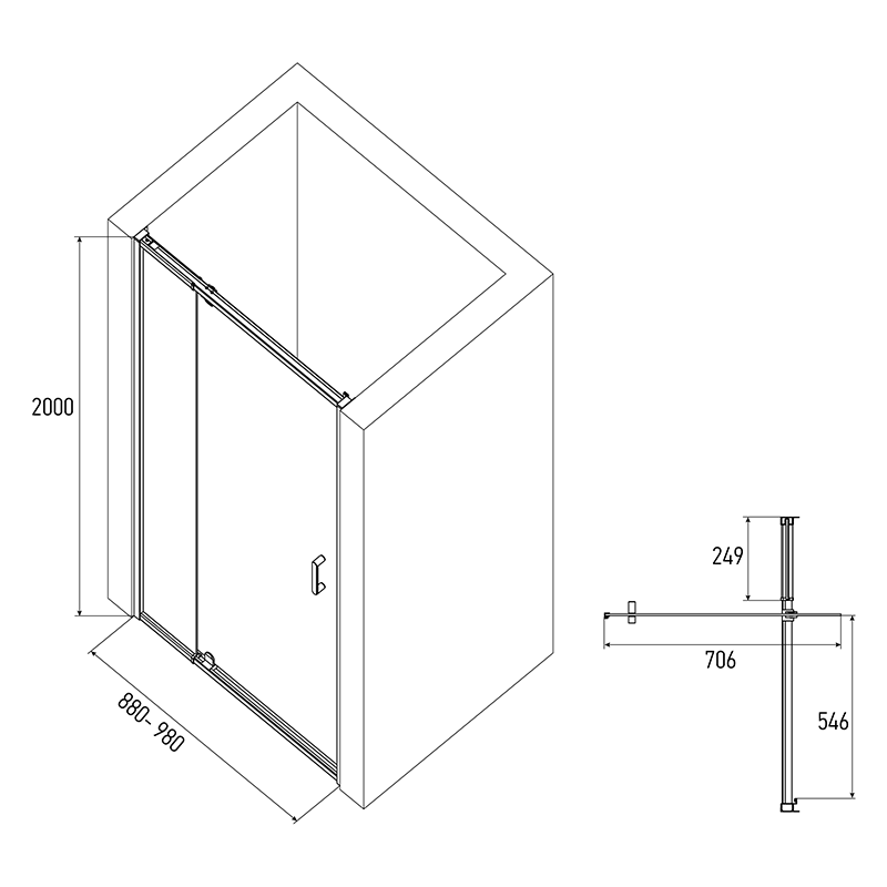 Душевая дверь Alex Baitler AB78C90 90 см  распашная, матовое стекло, сатин