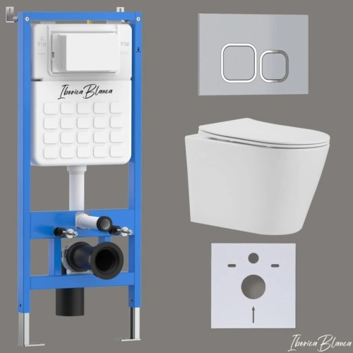 Комплект 3в1 IBERICA BLANCA инсталляция SILENCIO, унитаз BURGOS ALTO белый, кнопка смыва ESTI-Q хром матовый (IB001.BRA.234.834) от магазина Vanna-Vanna.ru!