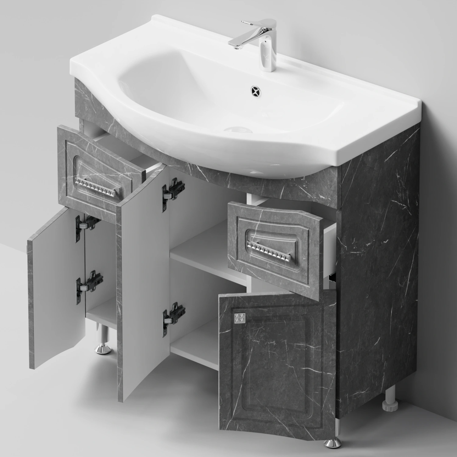 Тумба с раковиной Адам 90 напольная, Мрамор Серый софт тач, петли слева от магазина Vanna-Vanna.ru!