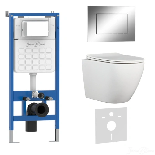 Комплект 3в1 IBERICA BLANCA инсталляция SILENCIO, унитаз BILBAO ALTO белый, кнопка смыва ESTI-S хром глянцевый (IB001.BLA.234.852) от магазина Vanna-Vanna.ru!