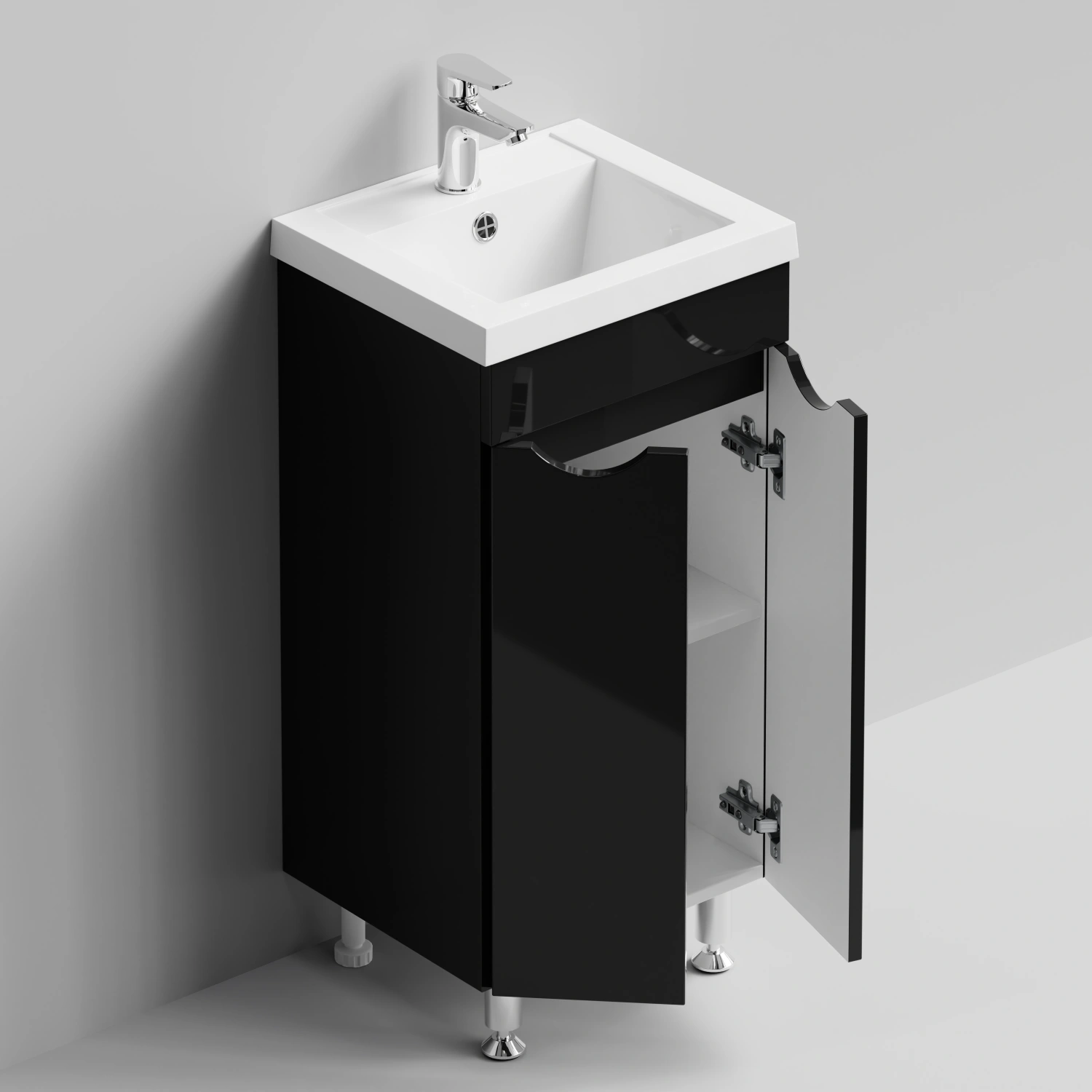 Тумба с раковиной Vod-ok Смайл 40 напольная, черный глянец от магазина Vanna-Vanna.ru!