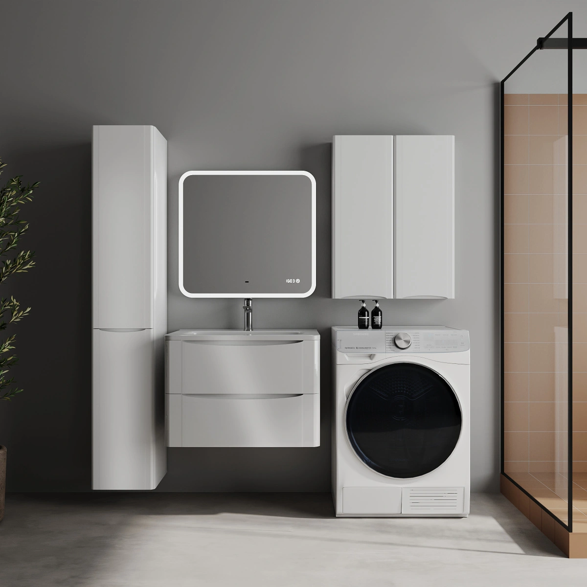 Тумба подвесная Style Line Бергамо мини 70 (2 ящ.) антискрейтч белый глянец с раковиной Каре Люкс МИНИ 700х350 от магазина Vanna-Vanna.ru!