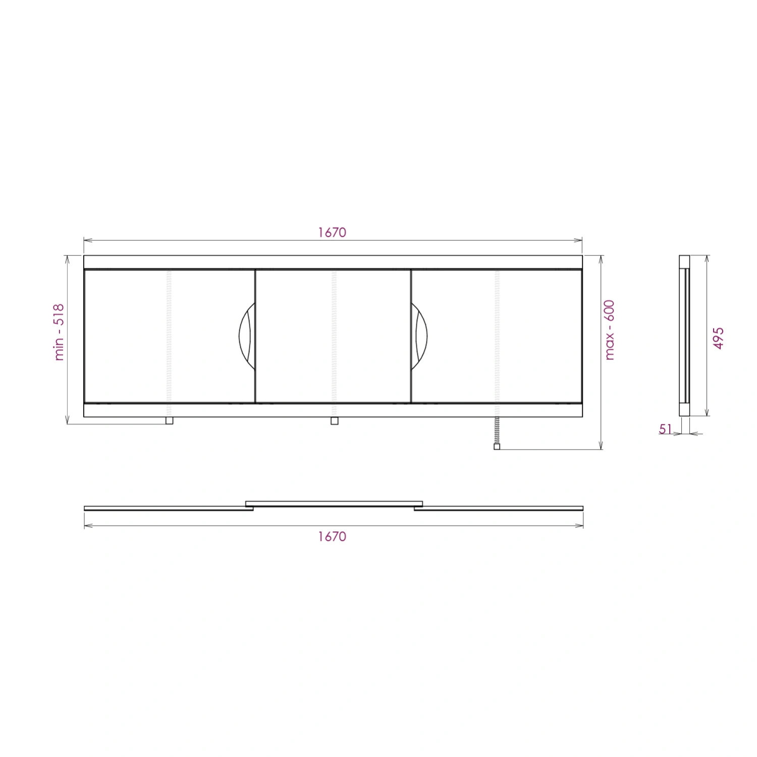 Экран под ванну Onika Лагуна Эконом 170 раздвижной белый от магазина Vanna-Vanna.ru!